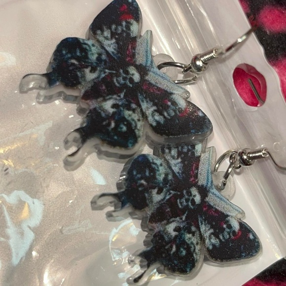 Butterfly Drop Earrings - Black & Blue & Red Fashion Earrings - Picture 3 of 4
